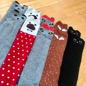 5 pr adorable animal knee socks